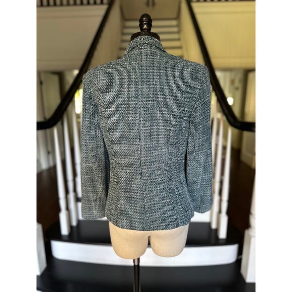 Y2K Blue Wool Tweed Blazer Professional Career Office Church Fall Winter Modest - Picture 5 of 11